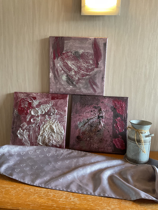 Herzblut – 3-teiliges Acryl-Set in Rot & Silber