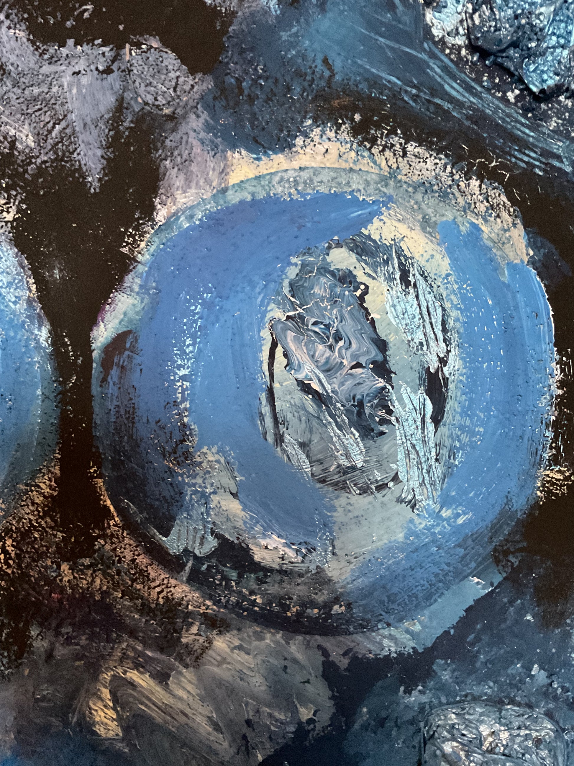 Abstraktes Acrylgemälde Mondtrilogie in Blue – drei Kreise in Blautönen, handgemalt, Unikat, signiert | AcrylSeele