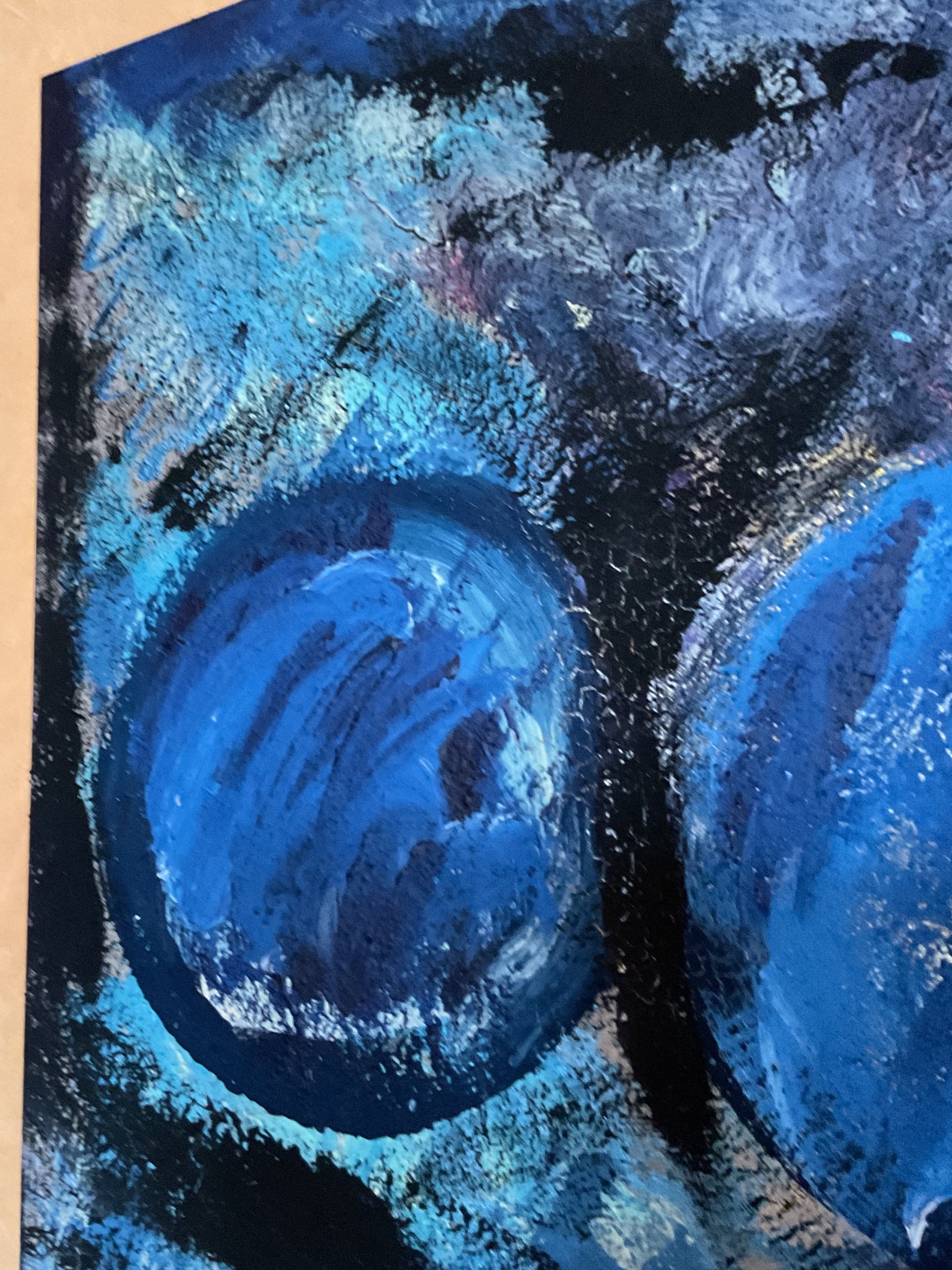Abstraktes Acrylgemälde "Mondtrilogie in Blue" – drei Kreise in Blautönen, handgemalt, Unikat, signiert | AcrylSeele