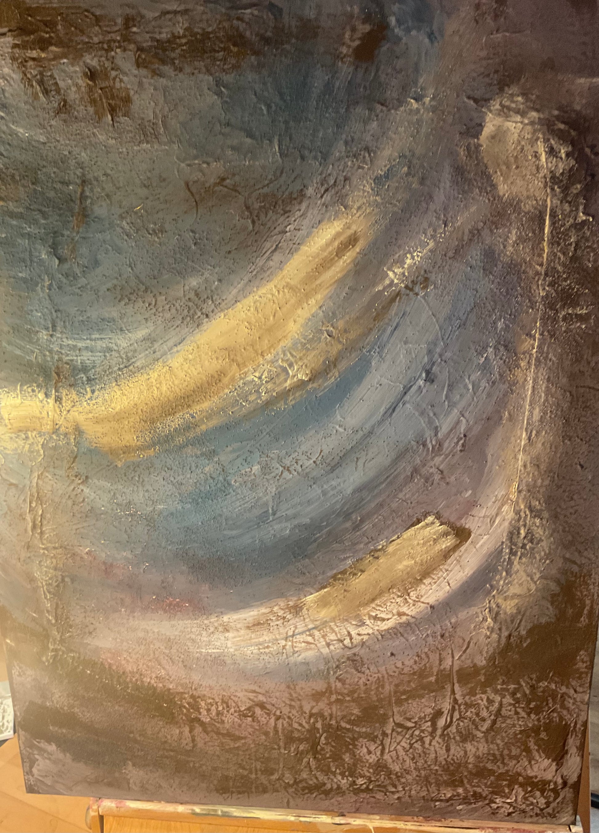 Abstraktes Acrylgemälde "Erosion" – Gesamtansicht in Blau, Beige und Havannabraun, 60×80 cm | AcrylSeele