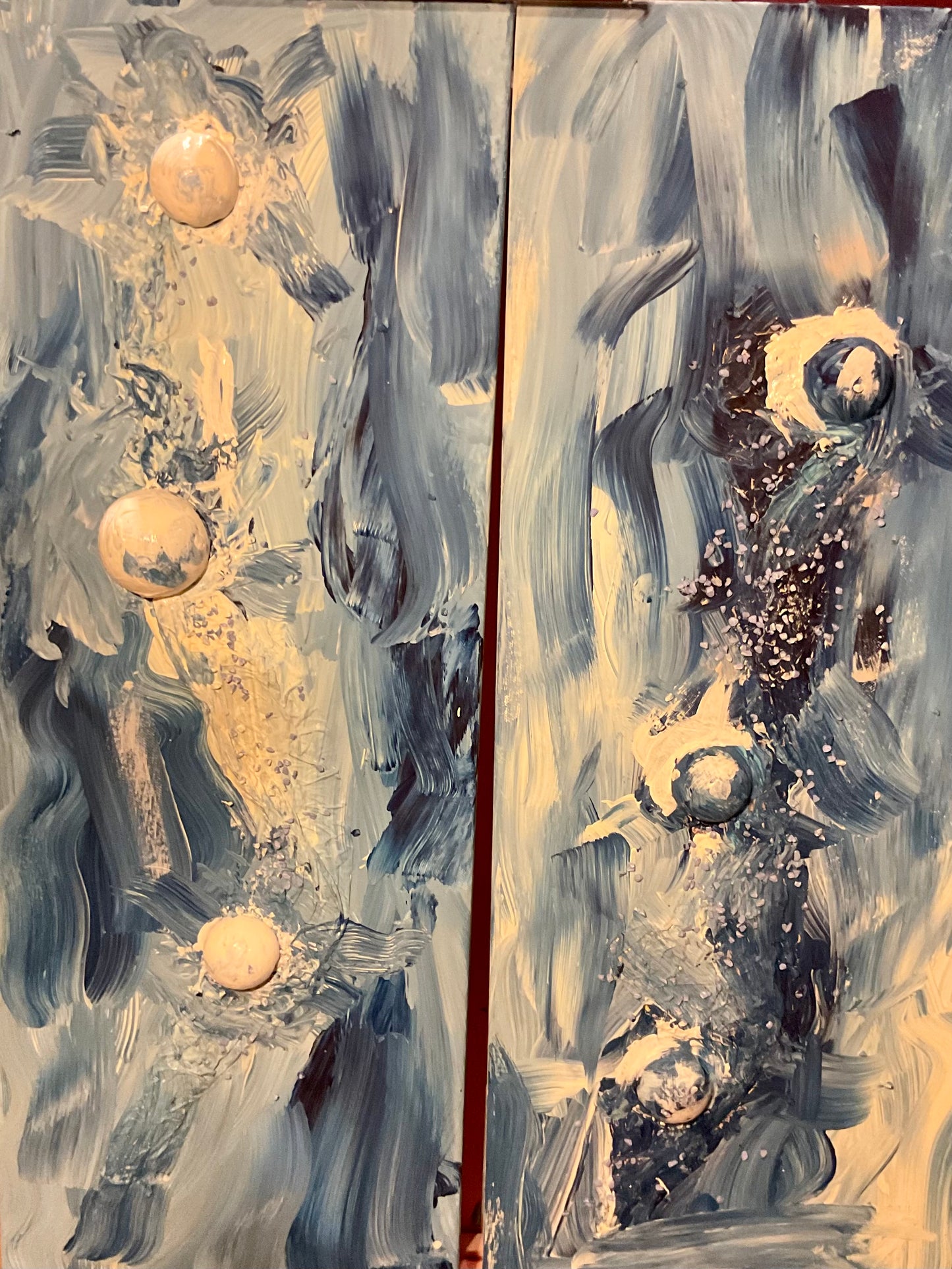 Mondphasen - 2-teiliges Acryl-Diptychon in Blau und Elfenbein