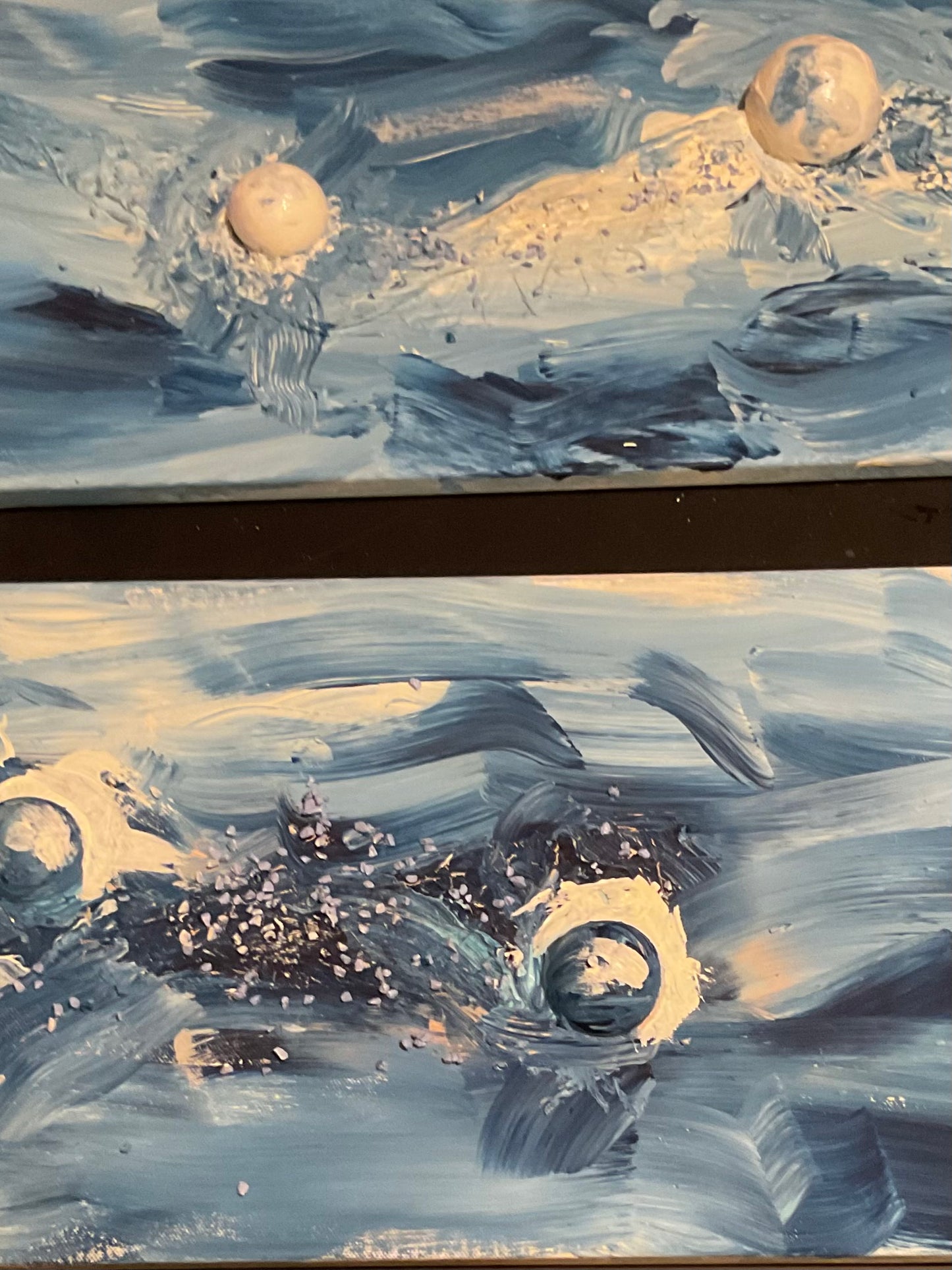 Mondphasen - 2-teiliges Acryl-Diptychon in Blau und Elfenbein