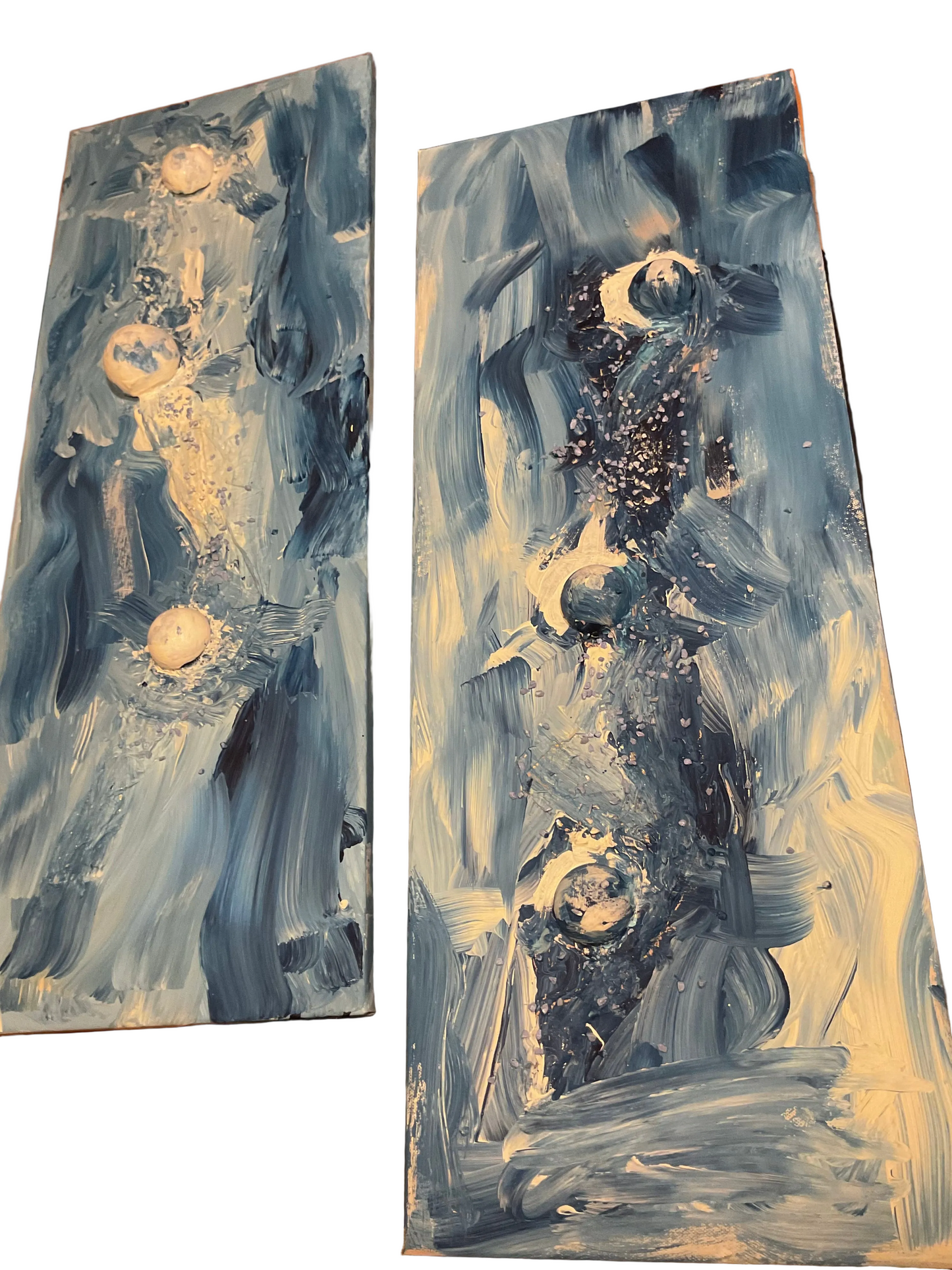 Mondphasen - 2-teiliges Acryl-Diptychon in Blau und Elfenbein