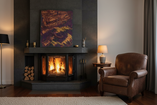 Flammenspiel – Mockup im Kaminzimmer